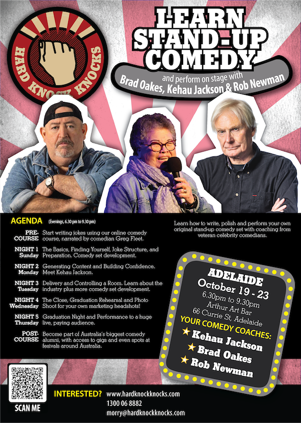 Learn stand-up comedy in Adelaide this October 19 - 23, 2025